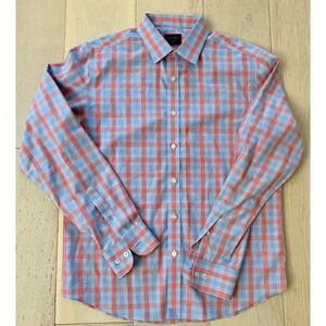 UNTUCKit Mens Medium Wrinkle Free Plaid Button Down Shirt Red Blue Long Sleeve
